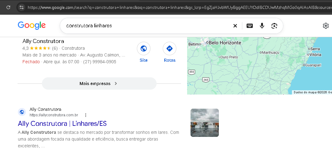 Registro de Ally Construtora · Google na pesquisa do Google