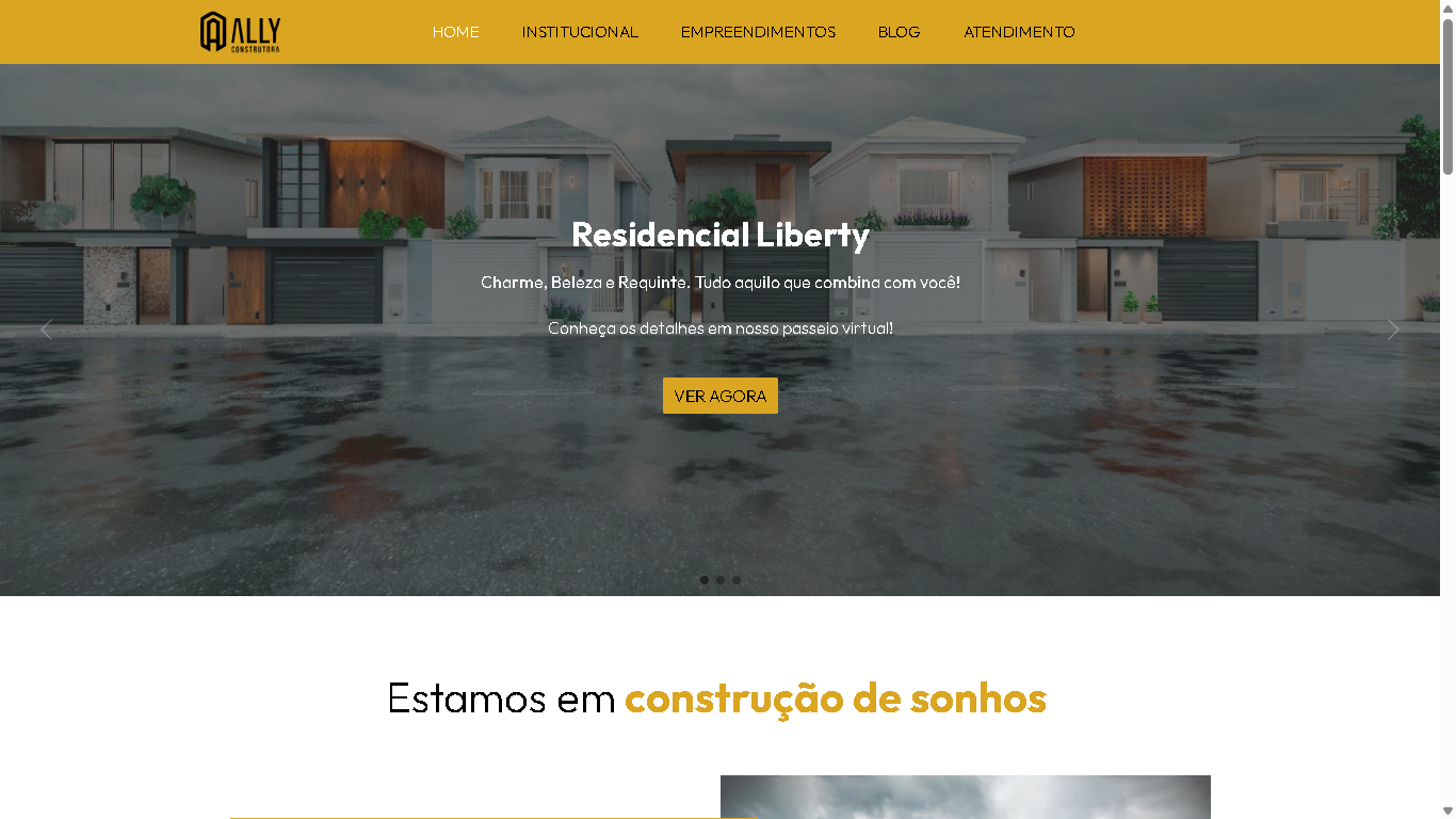 Página inicial da Ally Construtora