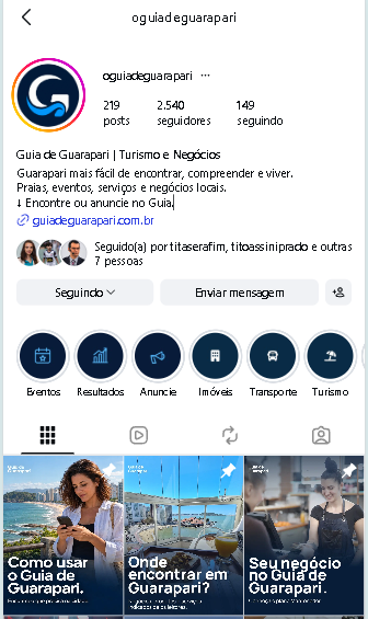 Perfil de Guia de Guarapari · redes sociais