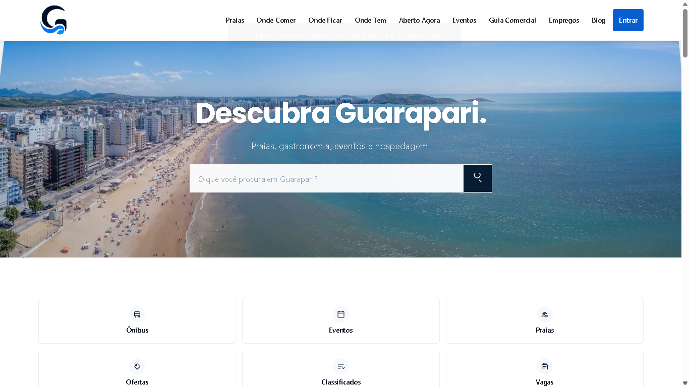 Página inicial de Guia de Guarapari