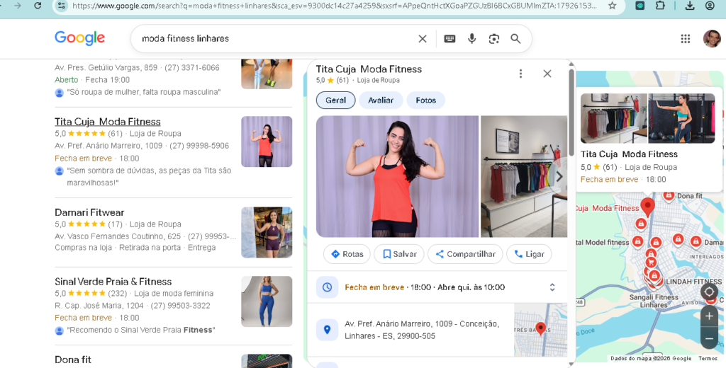 Registro de Tita Cuja Moda Fitness · Google na pesquisa do Google